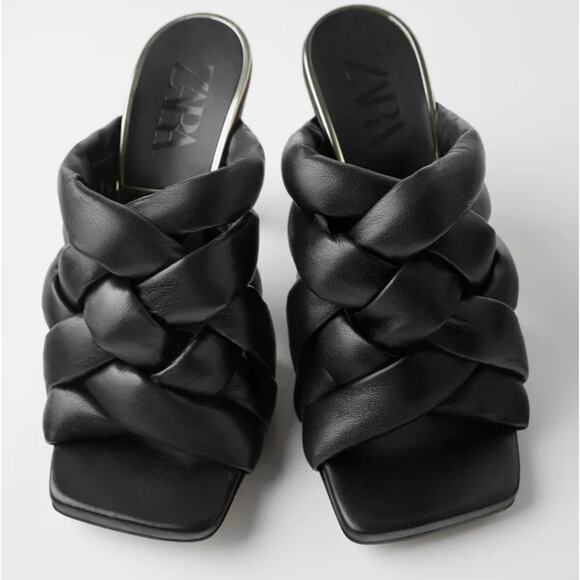 NEW Zara padded woven square toe black leather heels size 6 - Picture 3 of 7